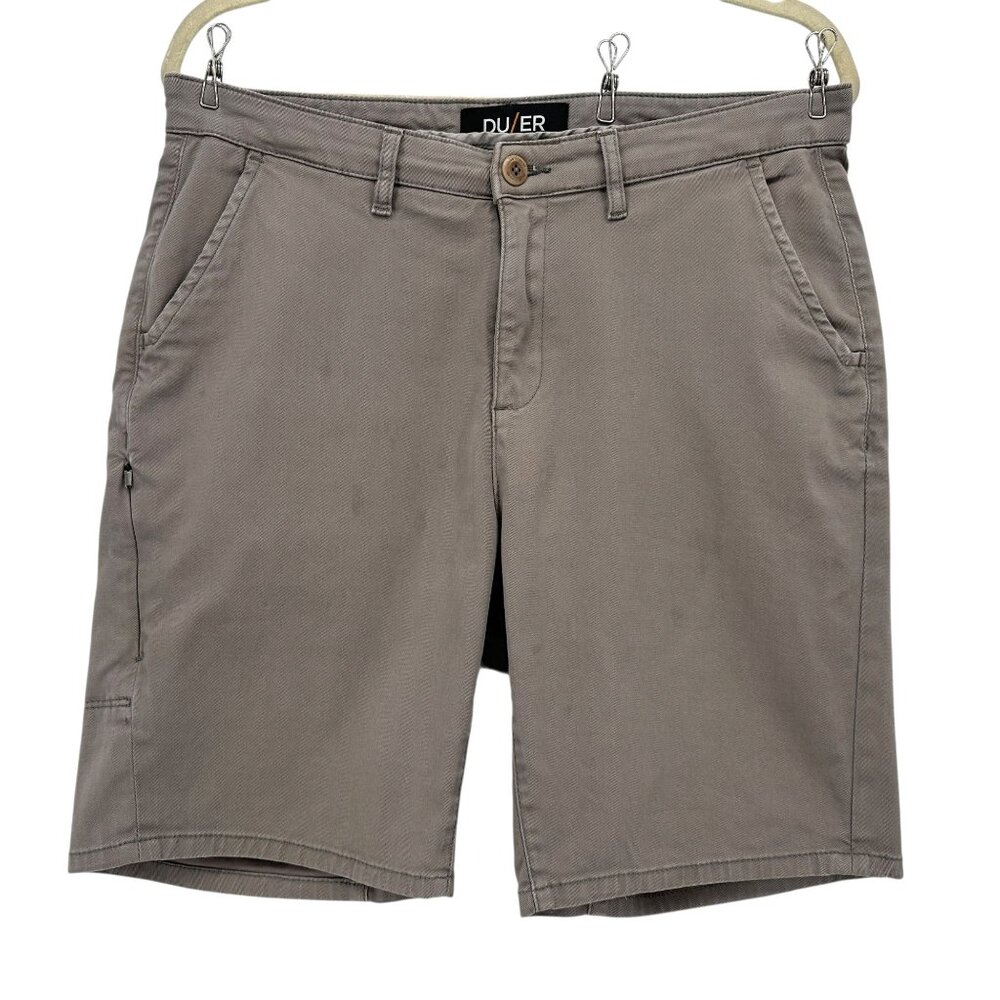 DU/ER Mens 32 Shorts Flat Front Gray Ultra Lightweight Super Stretch